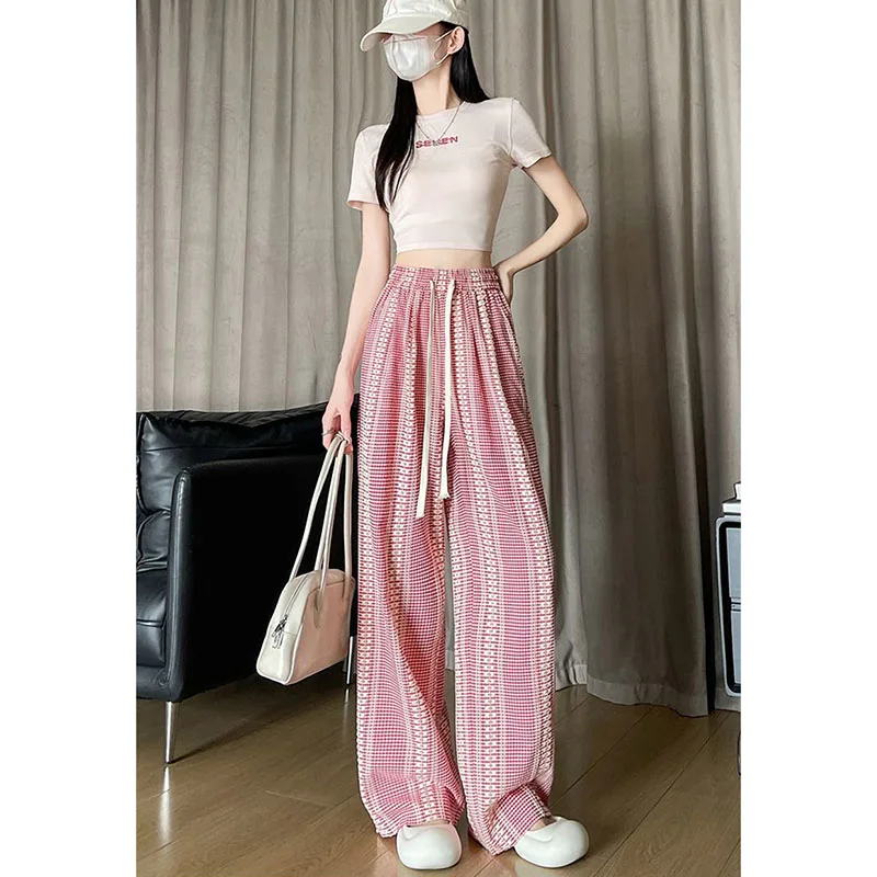 Spring Summer 2025 New Pink lace Jacquard Checkered Pants For Women In Elastic High Waist Slimming Straight Leg Wide Leg Pants
Spring Summer 2025 New Pink lace Jacquard Checkered Pants For Women In Elastic High Waist Slimming Straight Leg Wide Leg Pants
