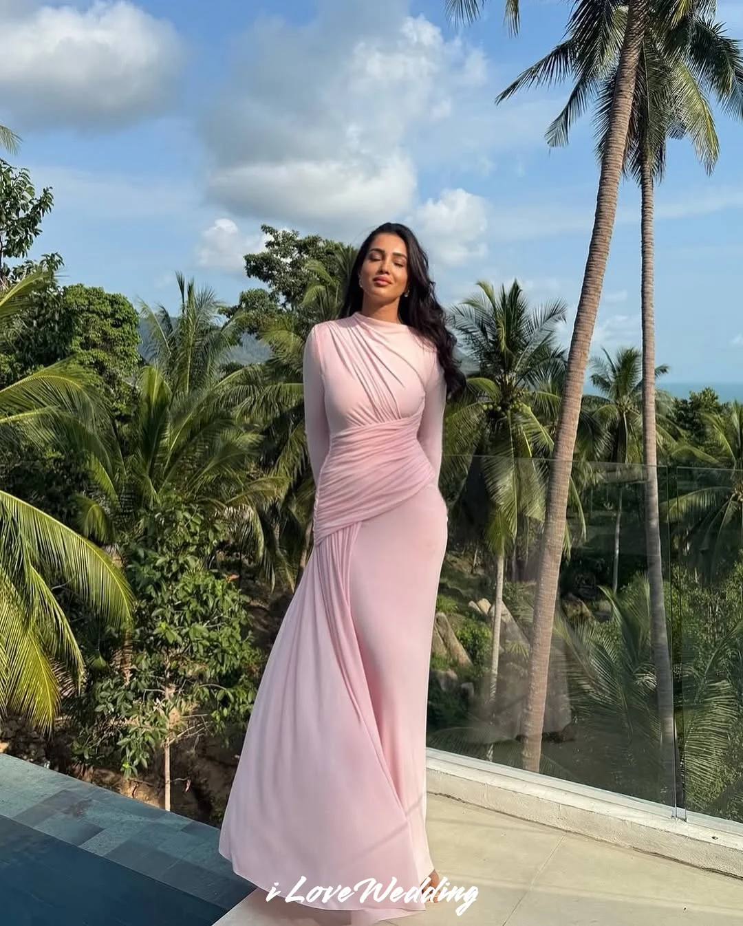 Elegant Pink O-Neck Evening Dresses 2025 Chiffon Long Sleeve Mermaid Ruched Floor-Length Slim Wedding Guest Dresses Customized
Elegant Pink O-Neck Evening Dresses 2025 Chiffon Long Sleeve Mermaid Ruched Floor-Length Slim Wedding Guest Dresses Customized
