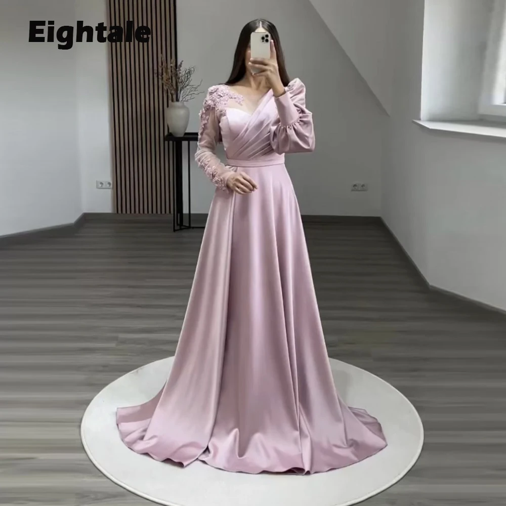 Eightale Pink Evening Dress for Women Wedding Party V-Neck Long Sleeves Appliques Beaded Celebrity Prom Gowns vestidos de noche
Eightale Pink Evening Dress for Women Wedding Party V-Neck Long Sleeves Appliques Beaded Celebrity Prom Gowns vestidos de noche