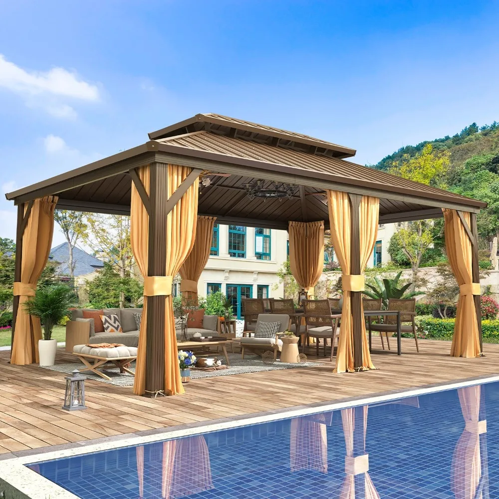 Hardtop Gazebo Aluminum Frame with Galvanized Steel Double Roof Permanent Outdoor Metal Pavilion Includes Curtain and Netting
Hardtop Gazebo Aluminum Frame with Galvanized Steel Double Roof Permanent Outdoor Metal Pavilion Includes Curtain and Netting
