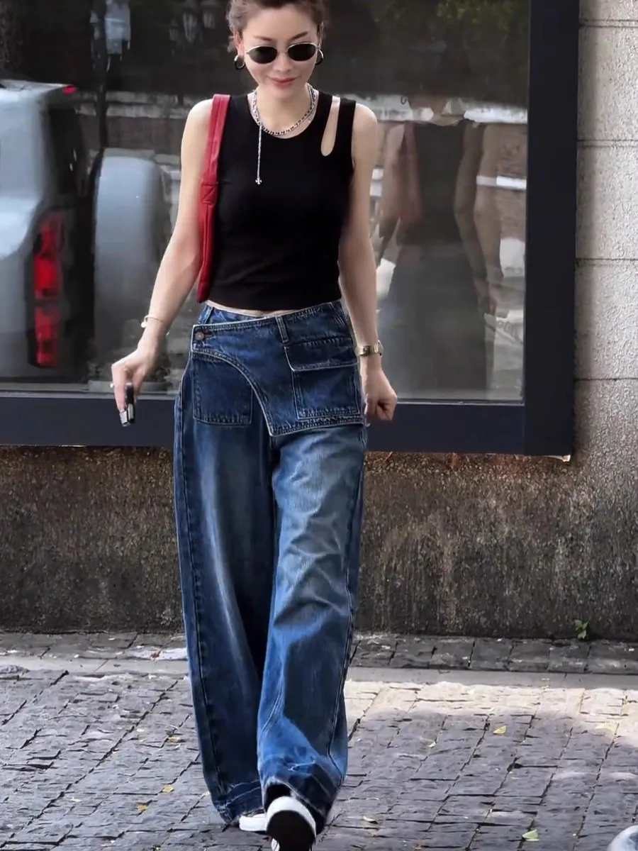 High Waist Wide Leg Denim Jeans Women's Design Sensation Fake Two-Piece Casual Cotton Trousers Autumn Fashion EXJR Brand
High Waist Wide Leg Denim Jeans Women's Design Sensation Fake Two-Piece Casual Cotton Trousers Autumn Fashion EXJR Brand