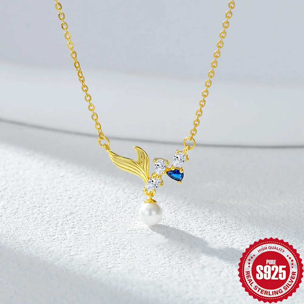 925 Sterling Silver Fish Shape Pendant Necklace Shiny Zircon and Pearl Pendant Clavicle Chain, Summer Ocean Style Jewelry 
925 Sterling Silver Fish Shape Pendant Necklace Shiny Zircon and Pearl Pendant Clavicle Chain, Summer Ocean Style Jewelry