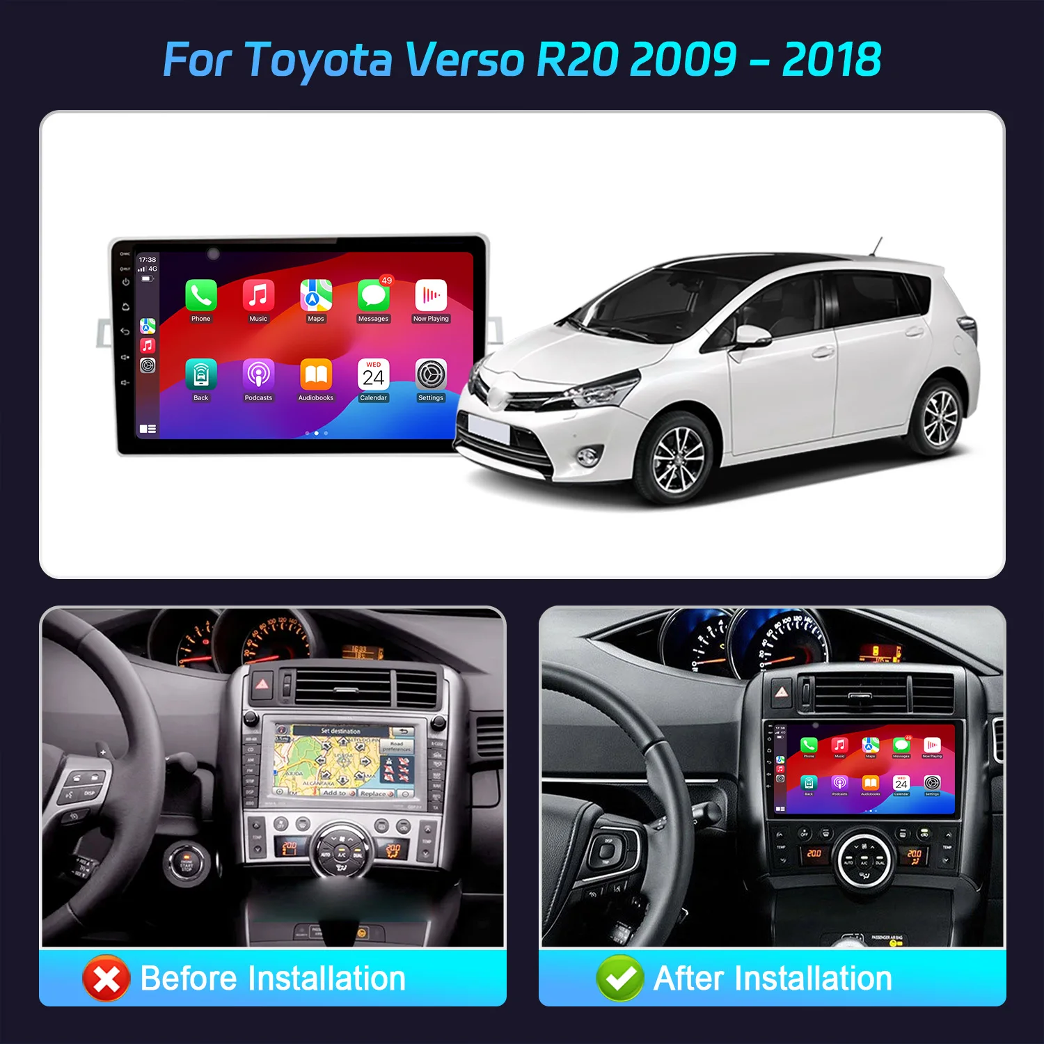 Android 14 Radio Car Multimedia Player Touch Screen For Toyota Verso R20 2009 - 2018 Wireless BT CarPlay
Android 14 Radio Car Multimedia Player Touch Screen For Toyota Verso R20 2009 - 2018 Wireless BT CarPlay