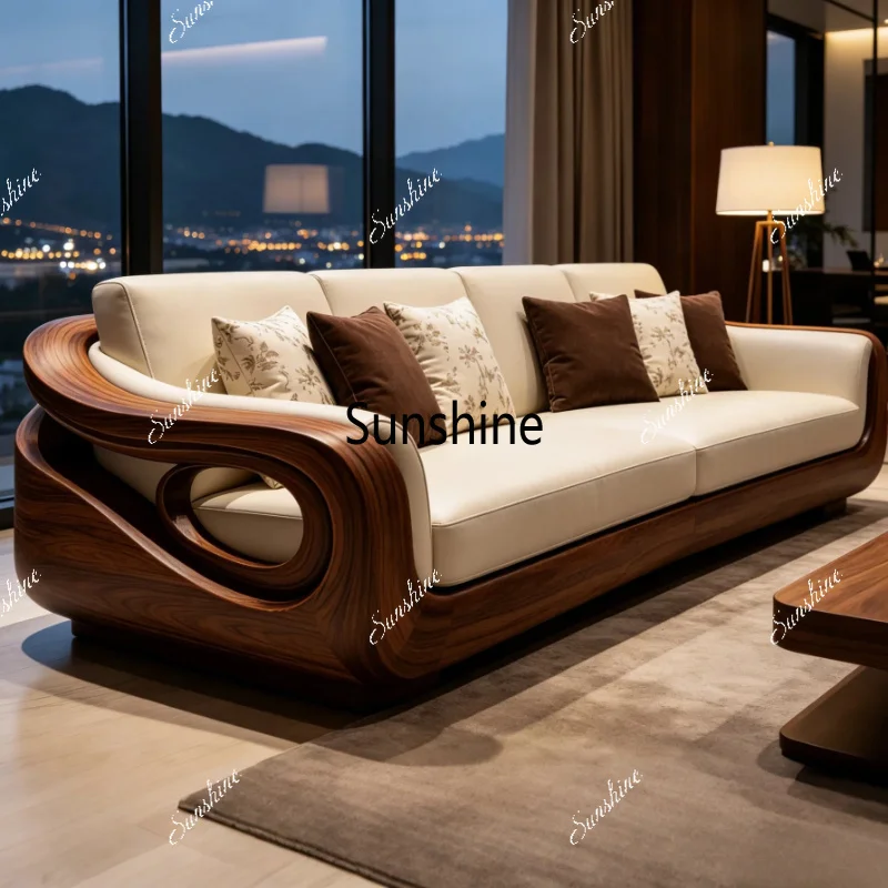 New Chinese sofa straight row office living room high-end leather solid wood furniture
New Chinese sofa straight row office living room high-end leather solid wood furniture