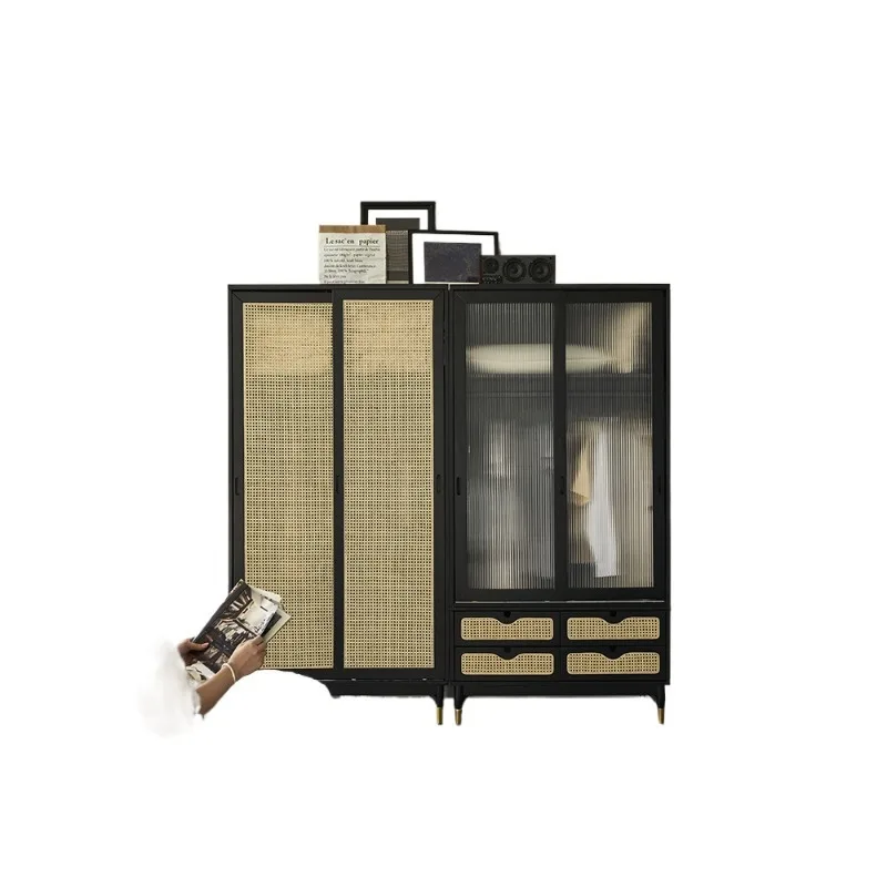 French retro rattan wardrobe combination small apartment household sliding door locker
French retro rattan wardrobe combination small apartment household sliding door locker
