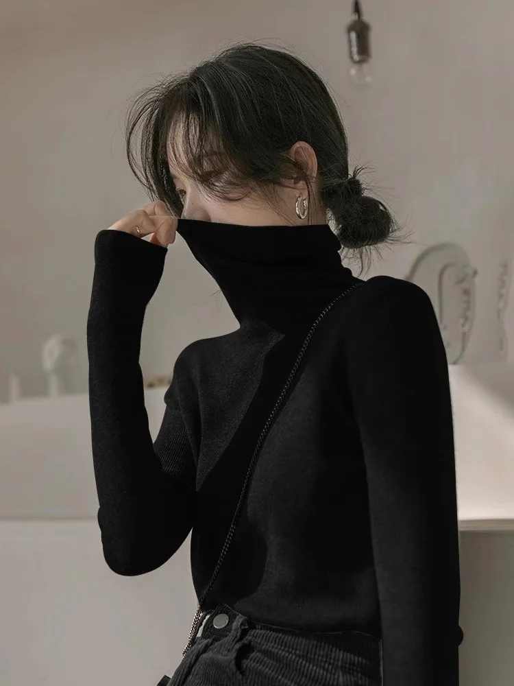 Black High Collar Knitted Slim Fit Long Sleeve Women's Base Shirt Soft Cozy Sweater Inner Wear Shoulder Length Top
Black High Collar Knitted Slim Fit Long Sleeve Women's Base Shirt Soft Cozy Sweater Inner Wear Shoulder Length Top