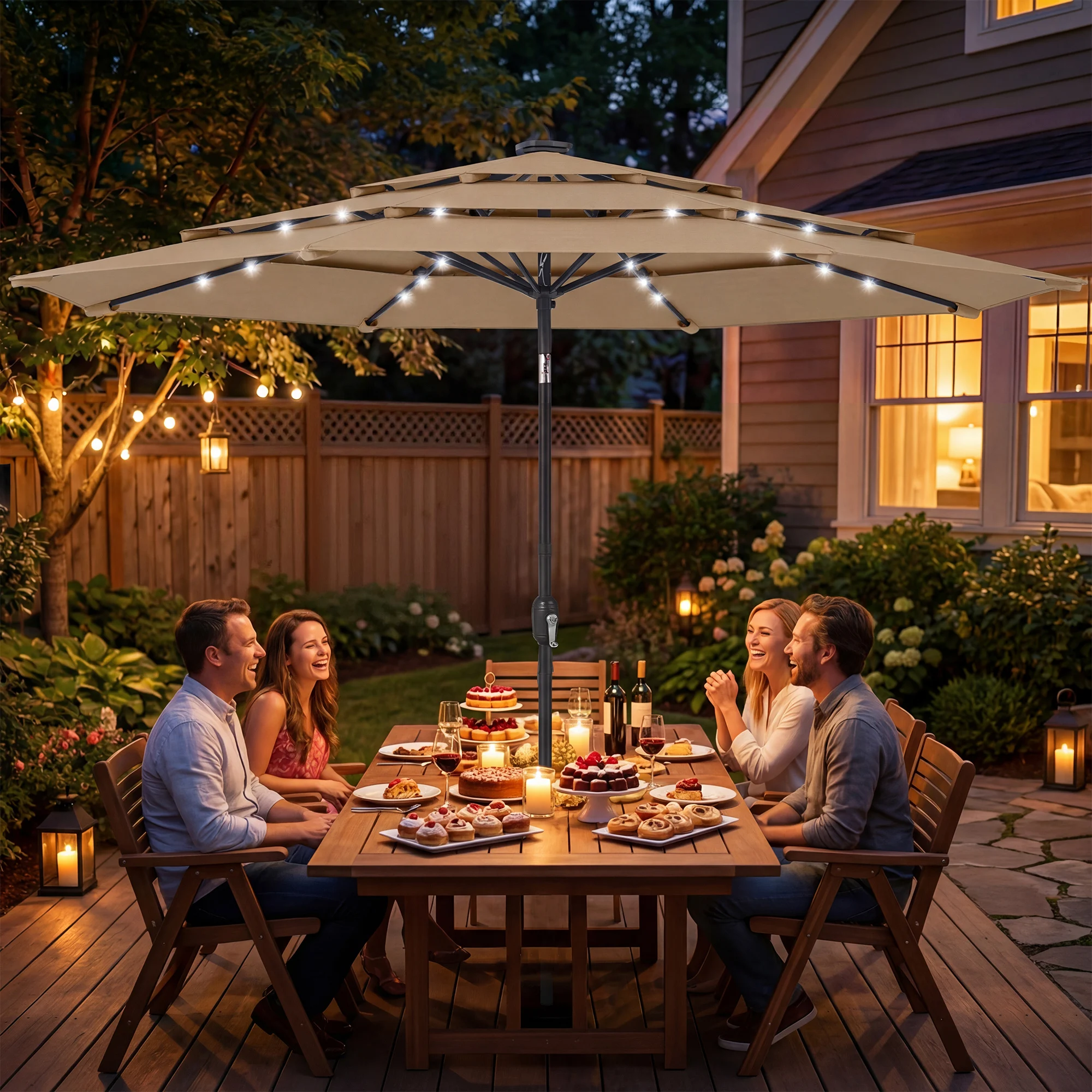 9.7 ft Outdoor Patio Umbrella with Lights, Khaki
9.7 ft Outdoor Patio Umbrella with Lights, Khaki