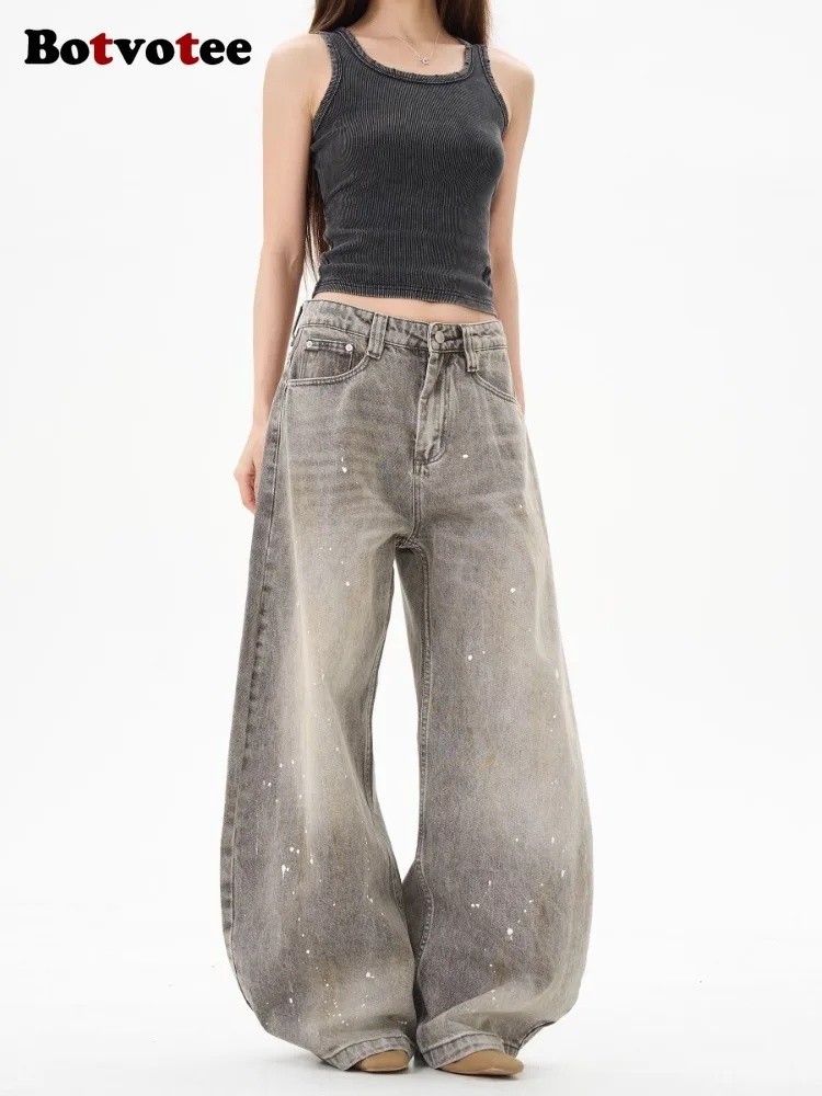 Botvotee Американские винтажные серые мешковатые джинсы с брызгами краски для женщин, широкие брюки с высокой талией Y2k, свободная уличная одежда, джинсовые брюки 
Botvotee Американские винтажные серые мешковатые джинсы с брызгами краски для женщин, широкие брюки с высокой талией Y2k, свободная уличная одежда, джинсовые брюки