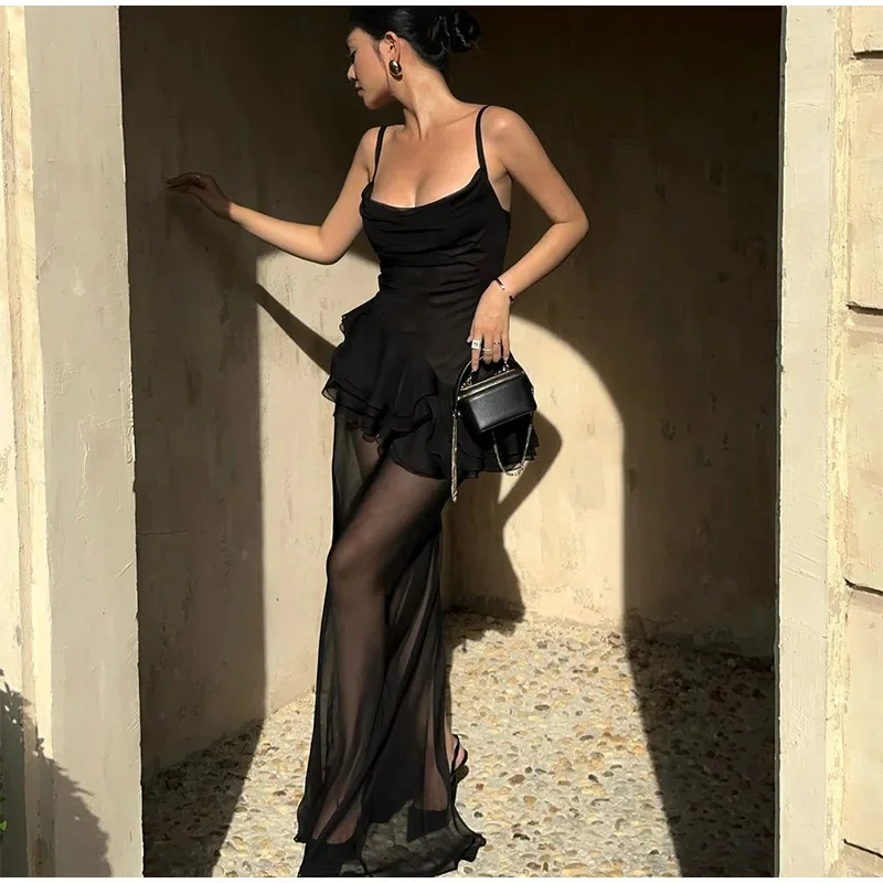 Sexy Black Suspender Top Mesh Skirt 2 Pieces Set Women Lady High Waist Slim Fit Evening Dress 2025 New Fashion Party Club Robes
Sexy Black Suspender Top Mesh Skirt 2 Pieces Set Women Lady High Waist Slim Fit Evening Dress 2025 New Fashion Party Club Robes