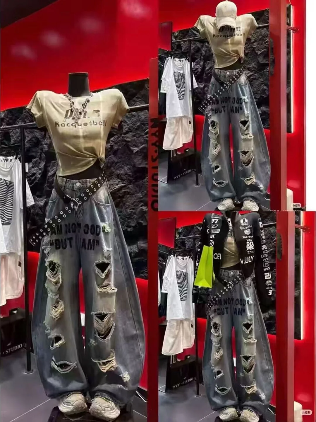Street Style High Waist Wide Leg Jeans Women's Distressed Letter Print Loose Fit Summer Casual Blue Denim Pants
Street Style High Waist Wide Leg Jeans Women's Distressed Letter Print Loose Fit Summer Casual Blue Denim Pants