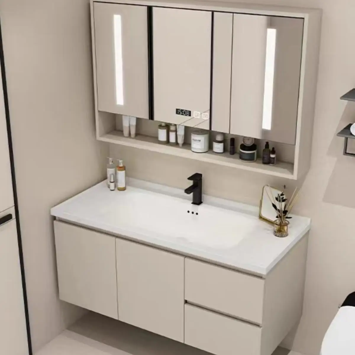 Cream wind simple bathroom washbasin cabinet combination ceramic integrated basin 
Cream wind simple bathroom washbasin cabinet combination ceramic integrated basin