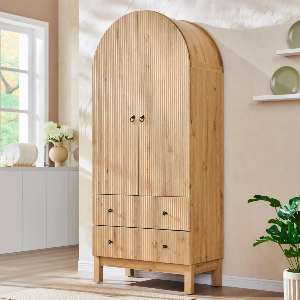71" Fluted Arched Pantry: Freestanding Kitchen Cabinet with Adjustable Shelves & 2 Large Drawers - Storage Solution
71" Fluted Arched Pantry: Freestanding Kitchen Cabinet with Adjustable Shelves & 2 Large Drawers - Storage Solution