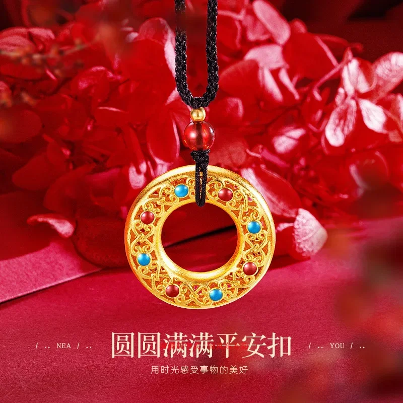 9999 Real Gold 24K Vintage Enamel Color Pendant Ancient Gold Round Hollow Carved Black Rope Men's and Women's Necklace
9999 Real Gold 24K Vintage Enamel Color Pendant Ancient Gold Round Hollow Carved Black Rope Men's and Women's Necklace