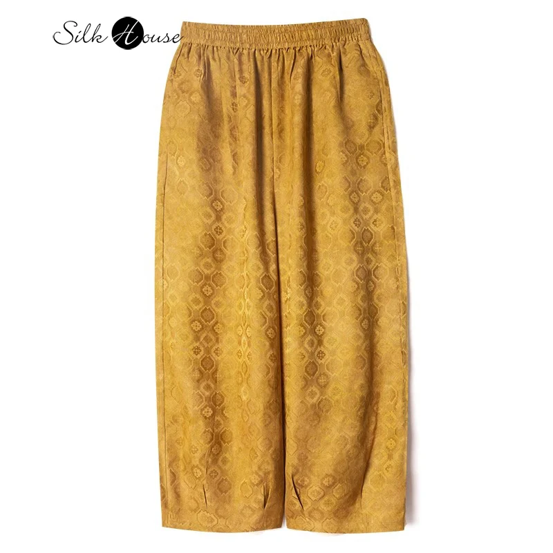 Ginger Yellow Four Leaf Flower Elastic Waist 100% Natural Mulberry Silk Gambiered Guangdong Gauze Women's Straight Leg Pants
Ginger Yellow Four Leaf Flower Elastic Waist 100% Natural Mulberry Silk Gambiered Guangdong Gauze Women's Straight Leg Pants