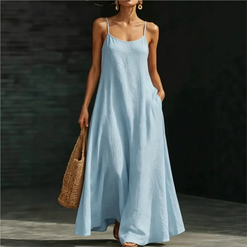 Summer Simple Solid Color Women's Dress Fashion Oversized Hem Beach Vacation Style Sexy Sling Dresses Ladies Loose Streetwear
Summer Simple Solid Color Women's Dress Fashion Oversized Hem Beach Vacation Style Sexy Sling Dresses Ladies Loose Streetwear