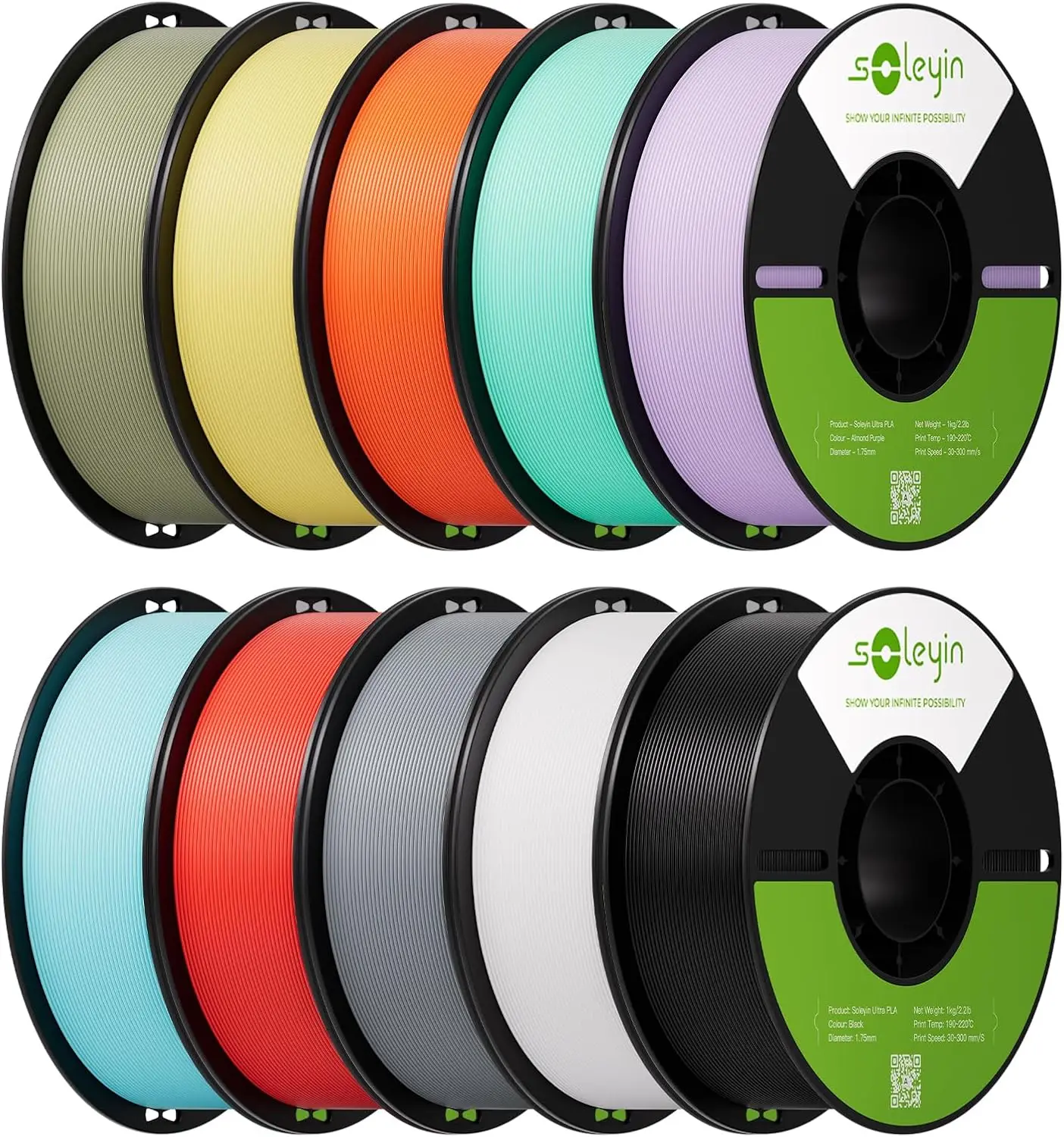 PLA Filament 1.75mm 10 Pack 10KG, 3D Printer Filament 1kg Spool Each, Neatly Wound & Tangle-Free, High-Speed Printing, ±0.02mm Accuracy, Strong Adhesion, 10 Colors for FDM Printers
PLA Filament 1.75mm 10 Pack 10KG, 3D Printer Filament 1kg Spool Each, Neatly Wound & Tangle-Free, High-Speed Printing, ±0.02mm Accuracy, Strong Adhesion, 10 Colors for FDM Printers