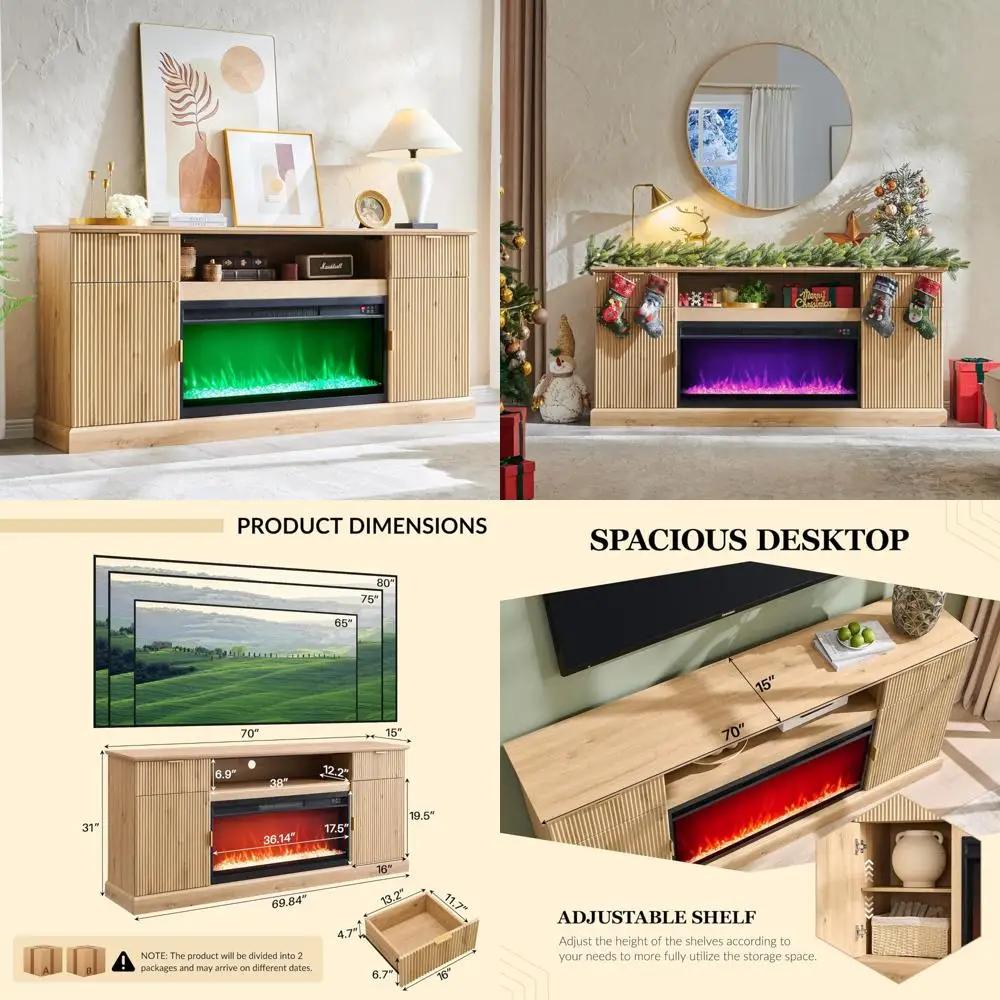 Modern 80 TV Stand with 36 Electric Fireplace, Entertainment Center & Storage
Modern 80 TV Stand with 36 Electric Fireplace, Entertainment Center & Storage