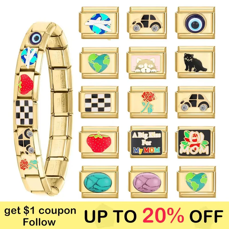 FUNIQUE Retro Checkerboard Car Plane Strawberry Italian Charm Links Fit 9mm Bracelet Stainless Steel DIY Jewelry Making
FUNIQUE Retro Checkerboard Car Plane Strawberry Italian Charm Links Fit 9mm Bracelet Stainless Steel DIY Jewelry Making