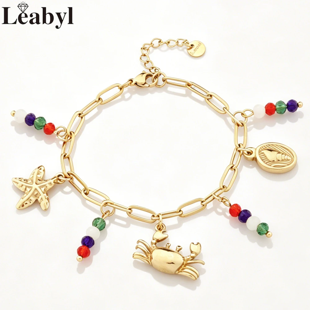 14K Gold Plated Ocean-themed Charm Bracelet Colorful Beaded Crab Starfish Stainless Steel Charm Bracelet Casual Daily Jewelry
14K Gold Plated Ocean-themed Charm Bracelet Colorful Beaded Crab Starfish Stainless Steel Charm Bracelet Casual Daily Jewelry