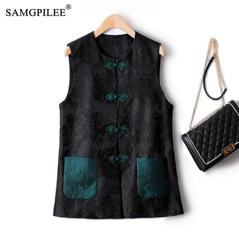 Jackets For Women 2022 Spring Summer New Retro Ethnic Wind Plate Buckle Jacquard Contrast O Neck Sleeveless Female Vest Coat
Jackets For Women 2022 Spring Summer New Retro Ethnic Wind Plate Buckle Jacquard Contrast O Neck Sleeveless Female Vest Coat