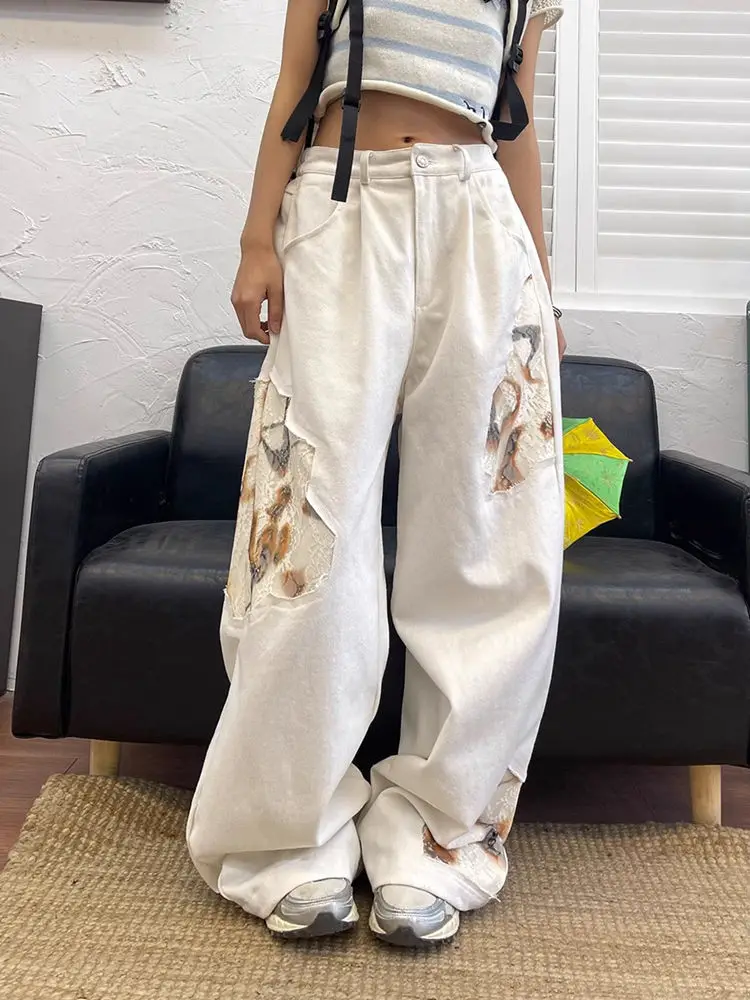 American retro lace spliced white jeans for women, spring and autumn design high street straight loose wide leg trousers y2k ins
American retro lace spliced white jeans for women, spring and autumn design high street straight loose wide leg trousers y2k ins