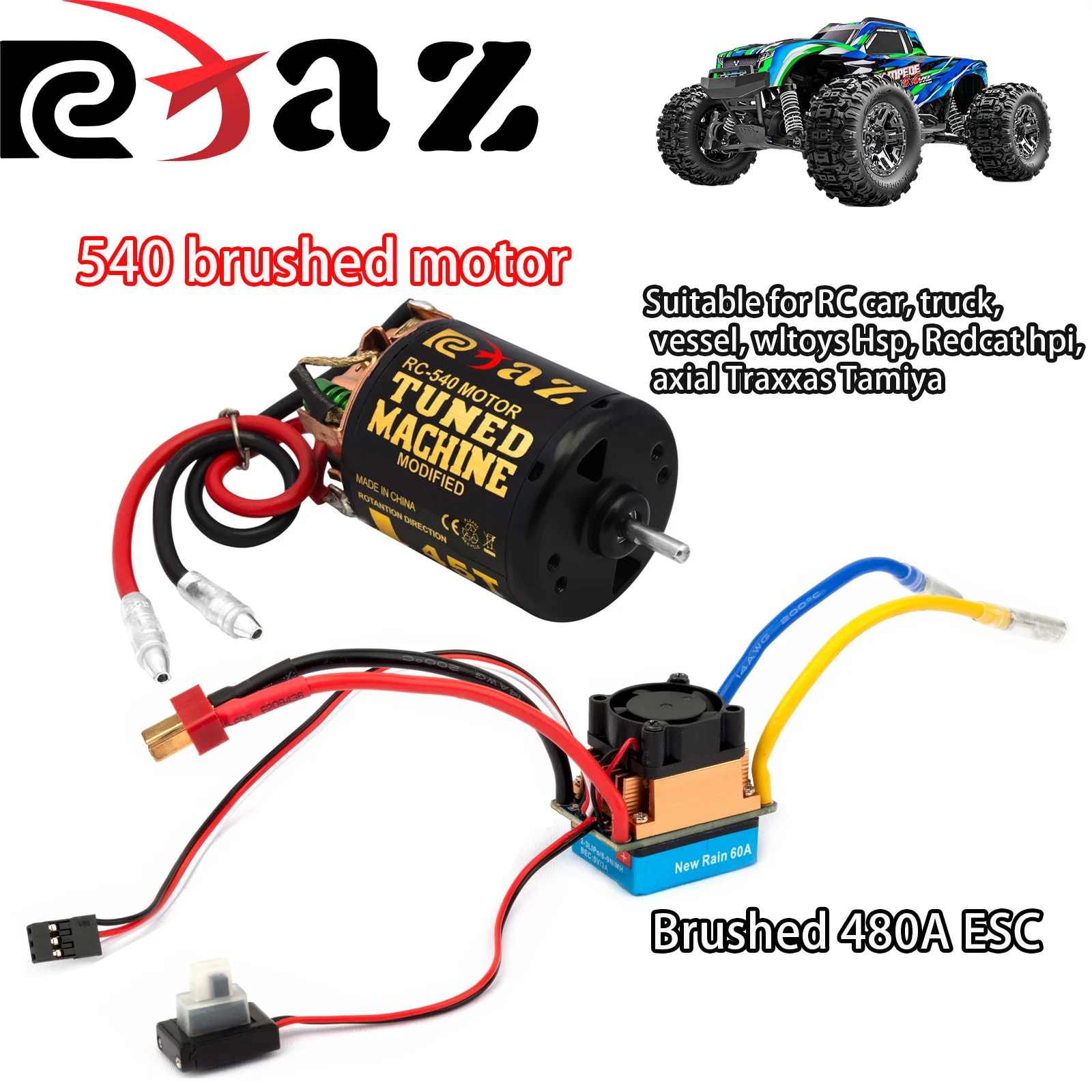 RCXAZ Водонепроницаемый регулятор скорости 480 ESC с матовым двигателем 540 для внедорожного гусеничного автомобиля 1/10 Axial SCX10 Traxxas TRX-4
RCXAZ Водонепроницаемый регулятор скорости 480 ESC с матовым двигателем 540 для внедорожного гусеничного автомобиля 1/10 Axial SCX10 Traxxas TRX-4