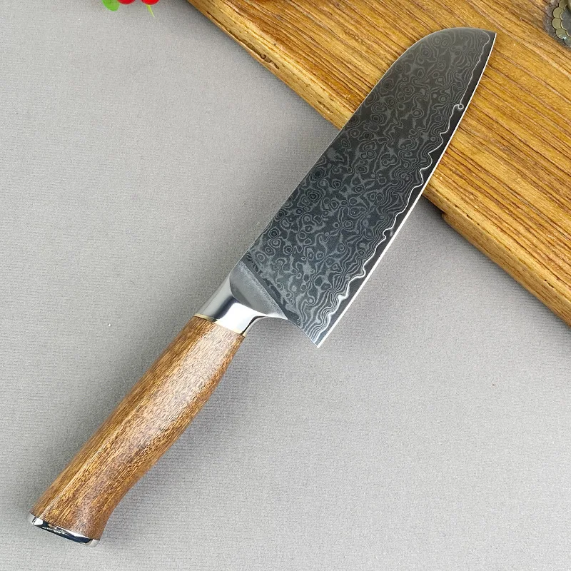 7-дюймовый нож Santoku, 67-слойный дамасский VG10, стальное лезвие, деревянная ручка, нож для нарезки овощей, тесак для мяса, японский кухонный острый нож
7-дюймовый нож Santoku, 67-слойный дамасский VG10, стальное лезвие, деревянная ручка, нож для нарезки овощей, тесак для мяса, японский кухонный острый нож