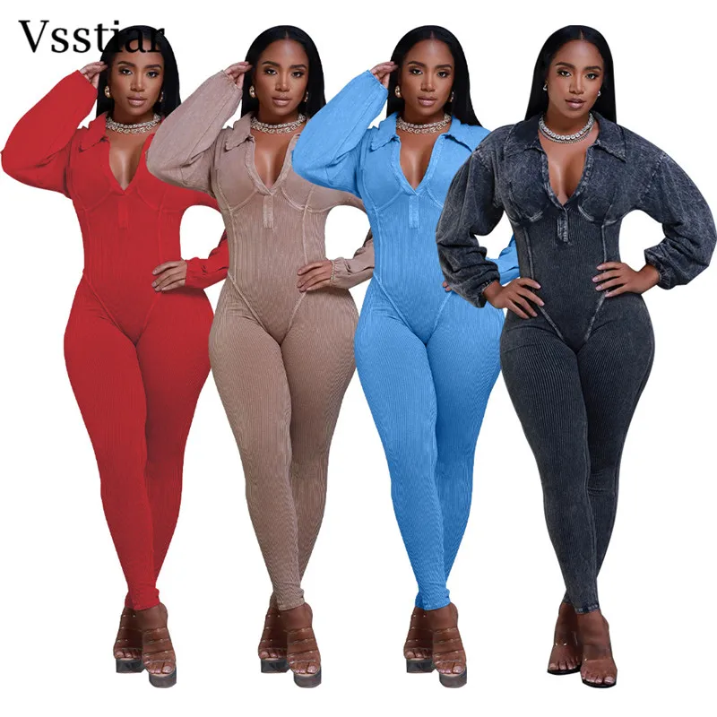 Vsstiar Long Sleeve Bodycon Women Jumpsuits Turn-down Collar Patchwork Casual Rompers Fashion Streetwear Ladies Overalls
Vsstiar Long Sleeve Bodycon Women Jumpsuits Turn-down Collar Patchwork Casual Rompers Fashion Streetwear Ladies Overalls