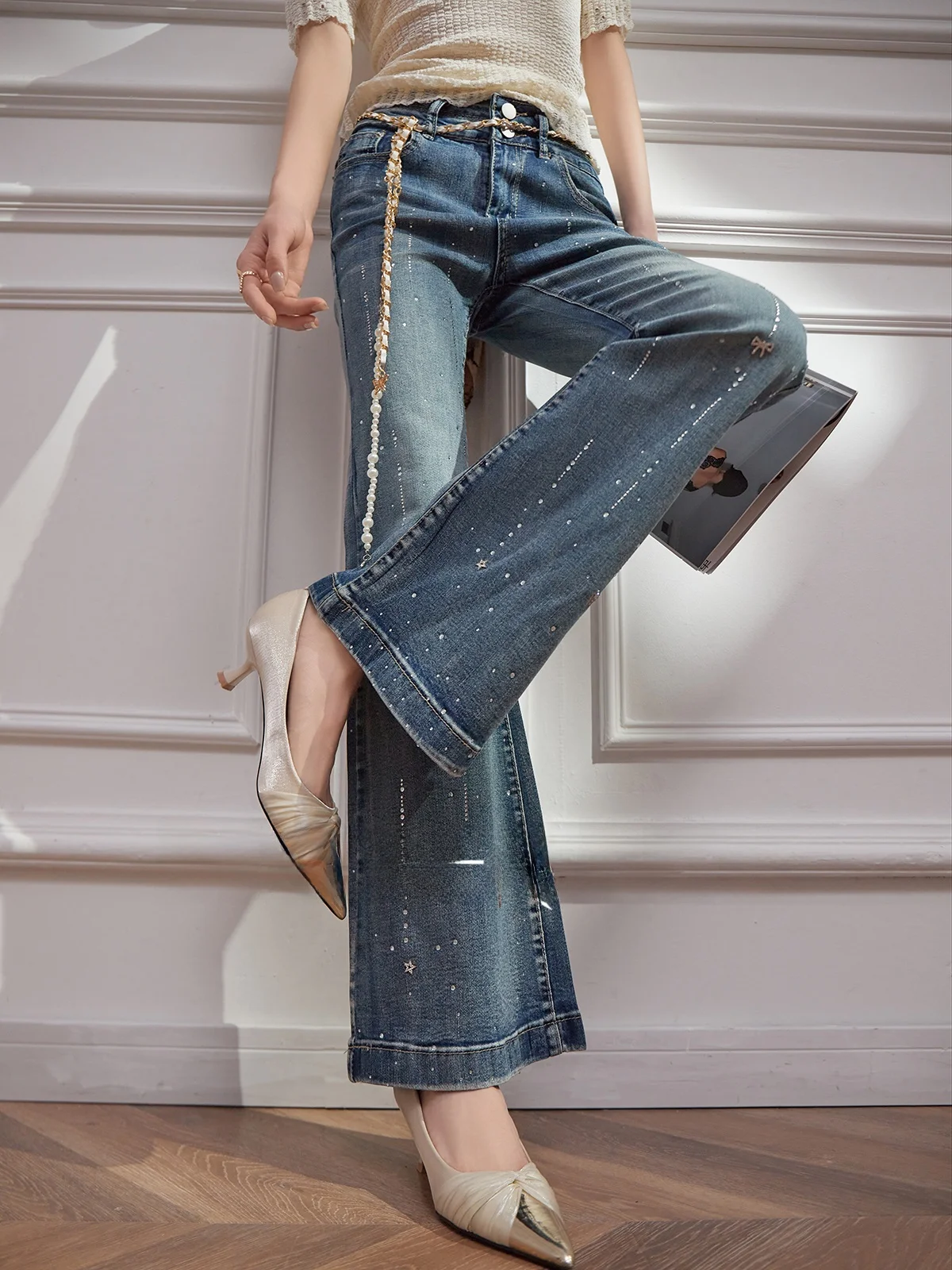 U Faion Bell Bot Jeans Women's Spring Summer High Waist Loose Diamond Design Sense Long Pants Splicing Waist Chain
U Faion Bell Bot Jeans Women's Spring Summer High Waist Loose Diamond Design Sense Long Pants Splicing Waist Chain