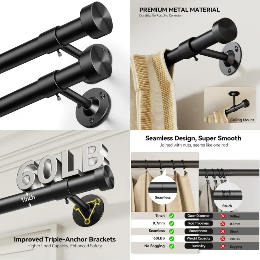 2 Pack Heavy Duty Curtain Rods 32-120 Inch, 1 Inch Adjustable Long Curtain Rods for Windows, Window Treatment Rod Set with Alum
2 Pack Heavy Duty Curtain Rods 32-120 Inch, 1 Inch Adjustable Long Curtain Rods for Windows, Window Treatment Rod Set with Alum