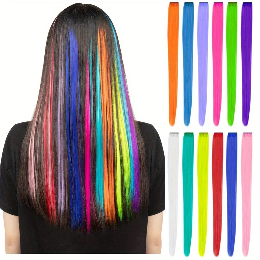 12pcs/pack Rainbow Colored 22 Inch Clip-in Hair Extensions Long Straight Synthetic Hairpieces for Women Girls Party Highlights
12pcs/pack Rainbow Colored 22 Inch Clip-in Hair Extensions Long Straight Synthetic Hairpieces for Women Girls Party Highlights