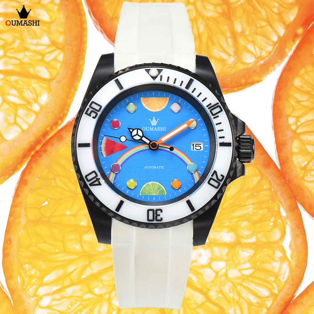40mm NH35 Watch Fruit Pattern Dial High Quality Automatic Mechanical Watch Stainless Steel Sapphire Glass Waterproof Case Watch
40mm NH35 Watch Fruit Pattern Dial High Quality Automatic Mechanical Watch Stainless Steel Sapphire Glass Waterproof Case Watch