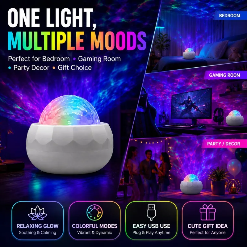 Colorful Water Ripple Projection Light Illusionary Starry Sky Light Northern Lights Atmosphere Light USB Decorative Nightlight
Colorful Water Ripple Projection Light Illusionary Starry Sky Light Northern Lights Atmosphere Light USB Decorative Nightlight