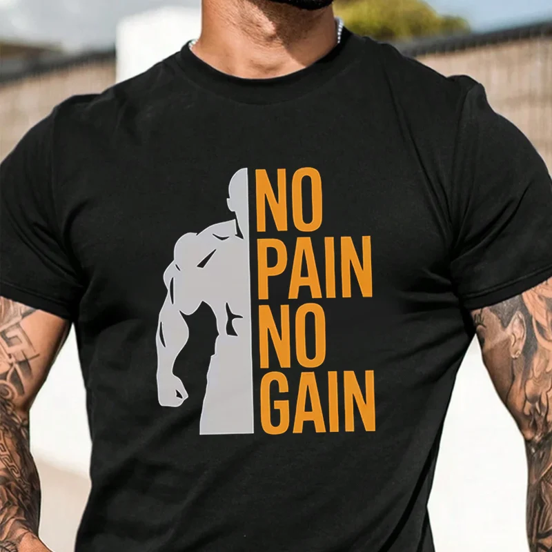 NO PAIN NO GAIN Gym Men's Fashionable Printed T-Shirt Short Sleeve Exquisite Design Essential T Shirt
NO PAIN NO GAIN Gym Men's Fashionable Printed T-Shirt Short Sleeve Exquisite Design Essential T Shirt