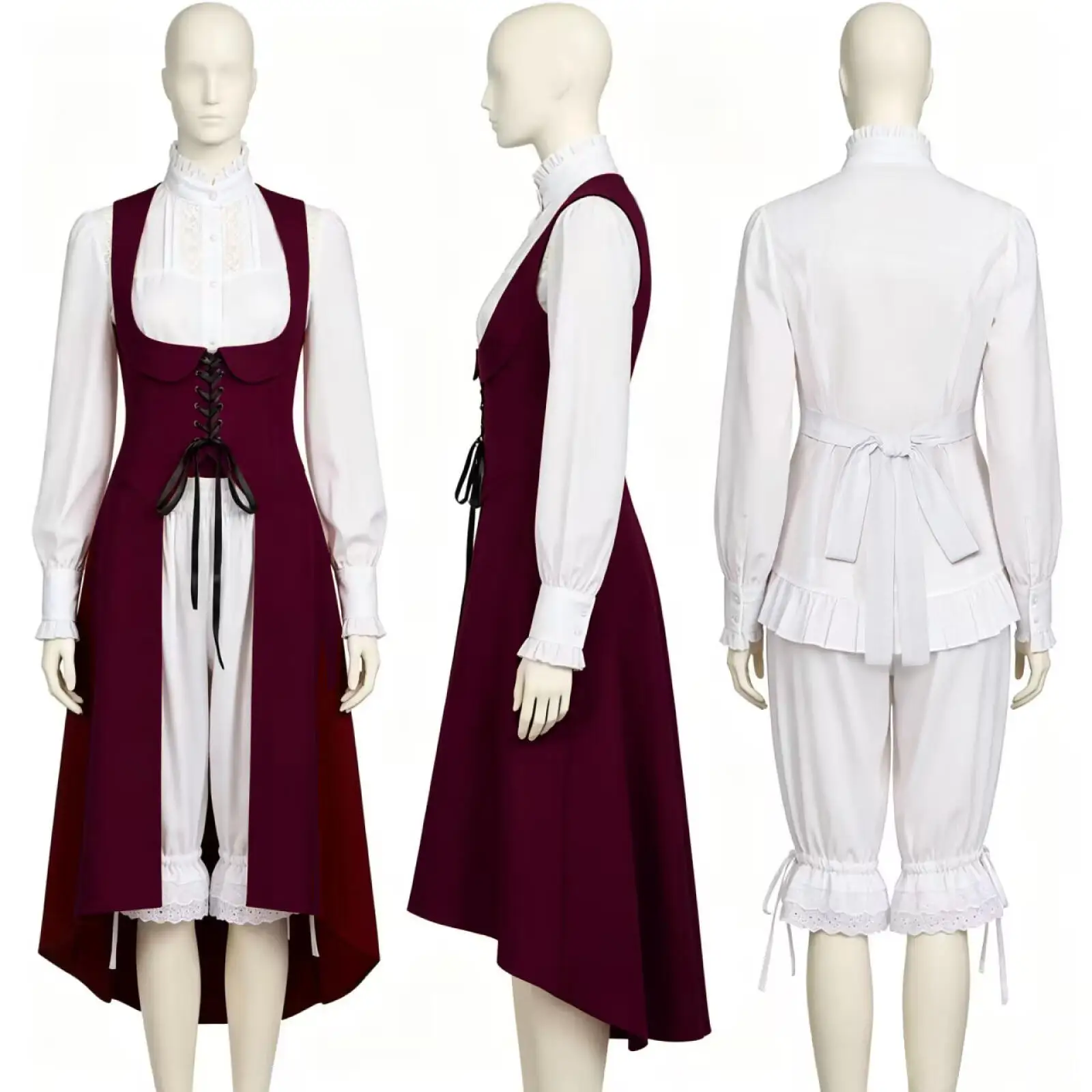 Women Medieval Aristocratic Costume Victorian Gothic Manor Costume Shirt Tailcoat Lace Trim Shorts Historical Halloween Dress
Women Medieval Aristocratic Costume Victorian Gothic Manor Costume Shirt Tailcoat Lace Trim Shorts Historical Halloween Dress