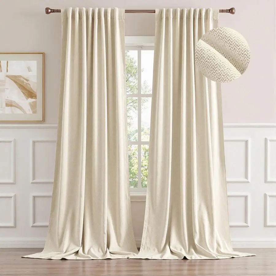 Бежевые шторы из искусственного льна, светонепроницаемые, 244 см (96 дюймов) в длину, комплект из 2 панелей, с креплением на шторную тесьму и петлями, складки «пинч», от пола до потолка, затемняющие
Бежевые шторы из искусственного льна, светонепроницаемые, 244 см (96 дюймов) в длину, комплект из 2 панелей, с креплением на шторную тесьму и петлями, складки «пинч», от пола до потолка, затемняющие