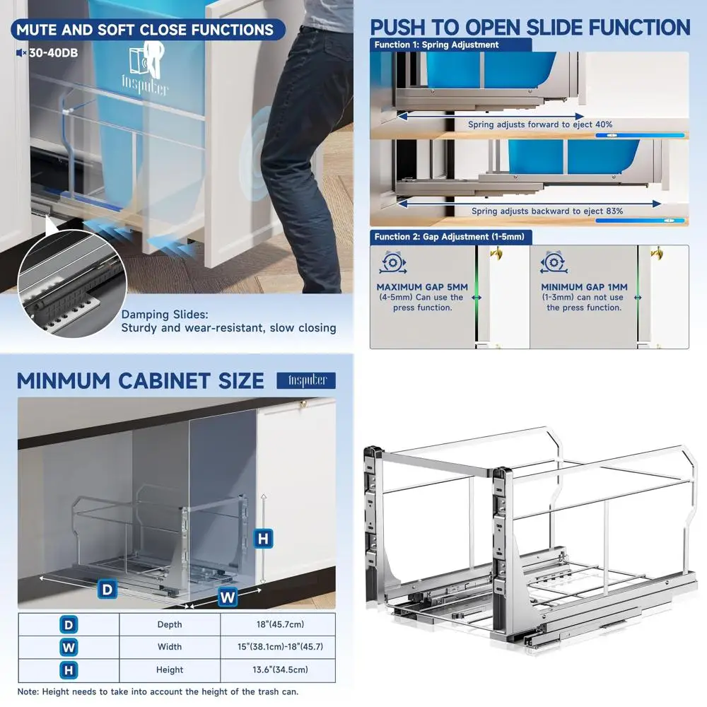 Сверхмощный выдвижной мусорный бак для кухни и белья, монтируемый в шкафу, 15 Вт x 18D требуется, мусорное ведро в комплекте, простая установка видео
Сверхмощный выдвижной мусорный бак для кухни и белья, монтируемый в шкафу, 15 Вт x 18D требуется, мусорное ведро в комплекте, простая установка видео