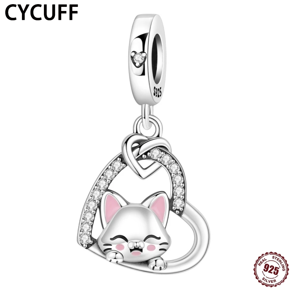 CYCUFF 925 Sterling Silver Cute Cat Love Zircon Pendant Bracelet Charms Original for Woman Girls DIY Birthday Party Jewelry Gift
CYCUFF 925 Sterling Silver Cute Cat Love Zircon Pendant Bracelet Charms Original for Woman Girls DIY Birthday Party Jewelry Gift