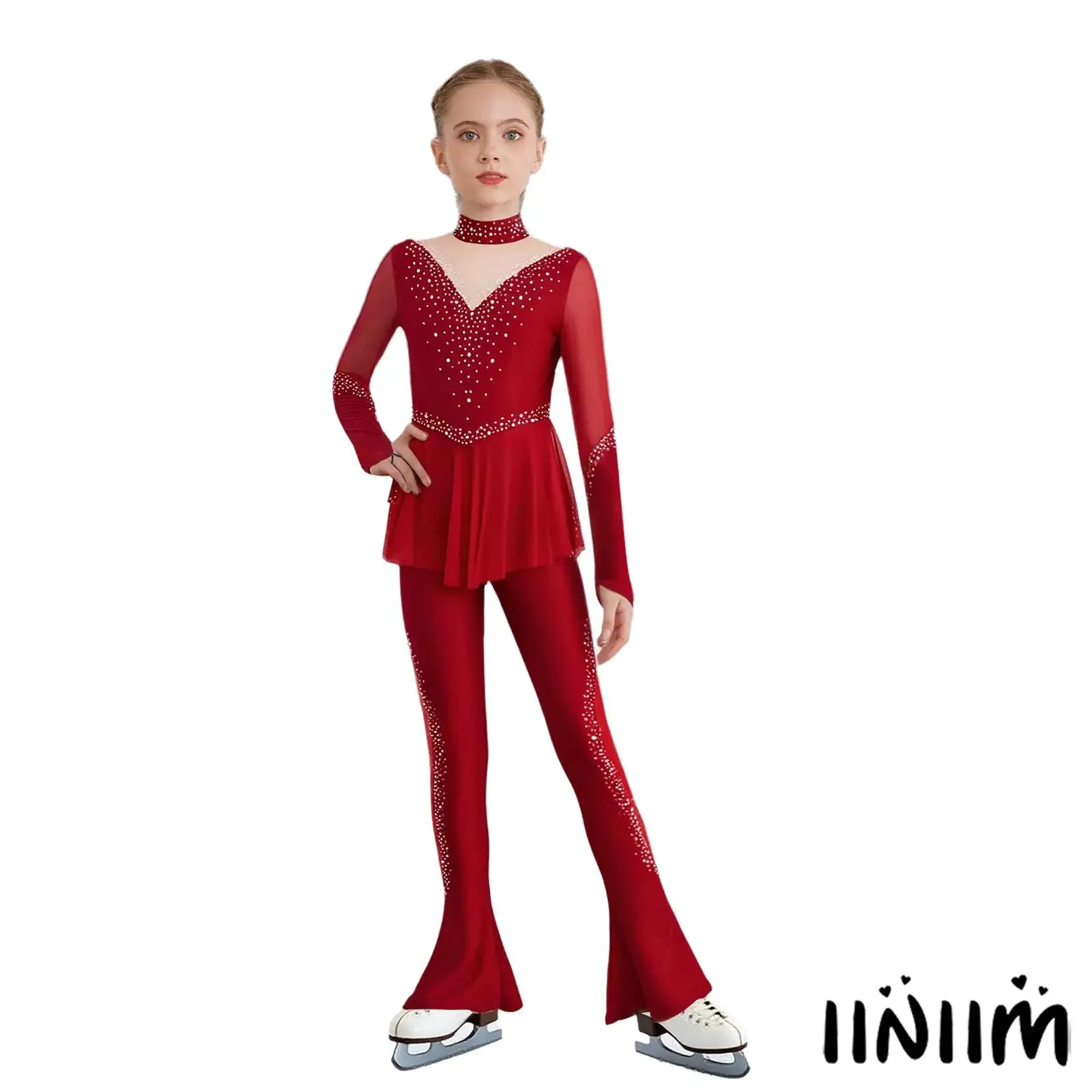 Kids Girls Figure Skating Performance Costume Sheer Mesh Patchwork Shiny Rhinestones Jumpsuit Bell-Bottom Peplum Ballet Bodysuit
Kids Girls Figure Skating Performance Costume Sheer Mesh Patchwork Shiny Rhinestones Jumpsuit Bell-Bottom Peplum Ballet Bodysuit