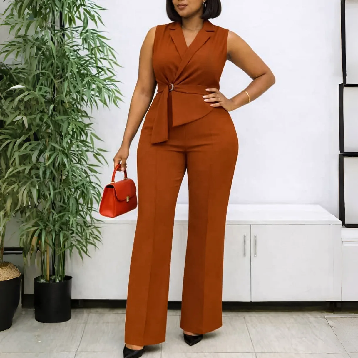 C8653 Summer Fashionable Solid Color Sleeveless Suit Collar Tie-waist Wide-leg Jumpsuit Dresses For Women Maxi Beach Clothes
C8653 Summer Fashionable Solid Color Sleeveless Suit Collar Tie-waist Wide-leg Jumpsuit Dresses For Women Maxi Beach Clothes
