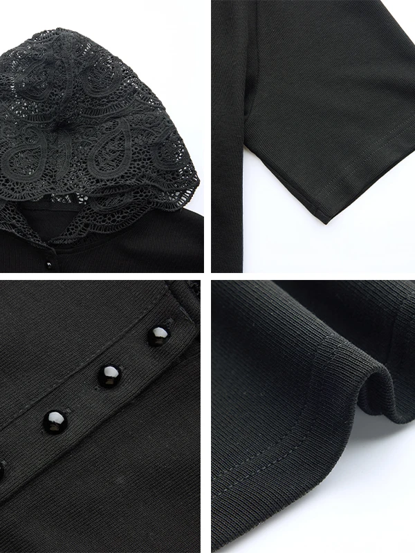 Casual Lace Hoodie Women's Loose plus Size Summer T-irt Hidden Meat Slimming Mid-Length ort Sve Vintage Commute Sle 
Casual Lace Hoodie Women's Loose plus Size Summer T-irt Hidden Meat Slimming Mid-Length ort Sve Vintage Commute Sle