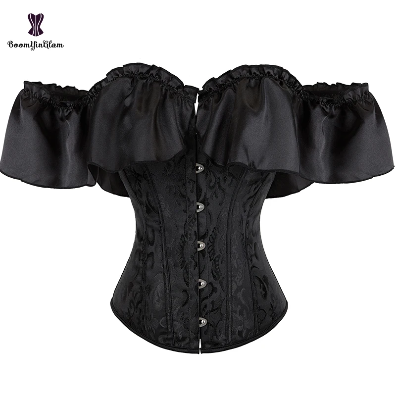 12 Glue Bones Gothic Corselet Plus Size Satin Short Sleeves Korsette Black Women's Off-Shoulder Victorian Corset Top
12 Glue Bones Gothic Corselet Plus Size Satin Short Sleeves Korsette Black Women's Off-Shoulder Victorian Corset Top