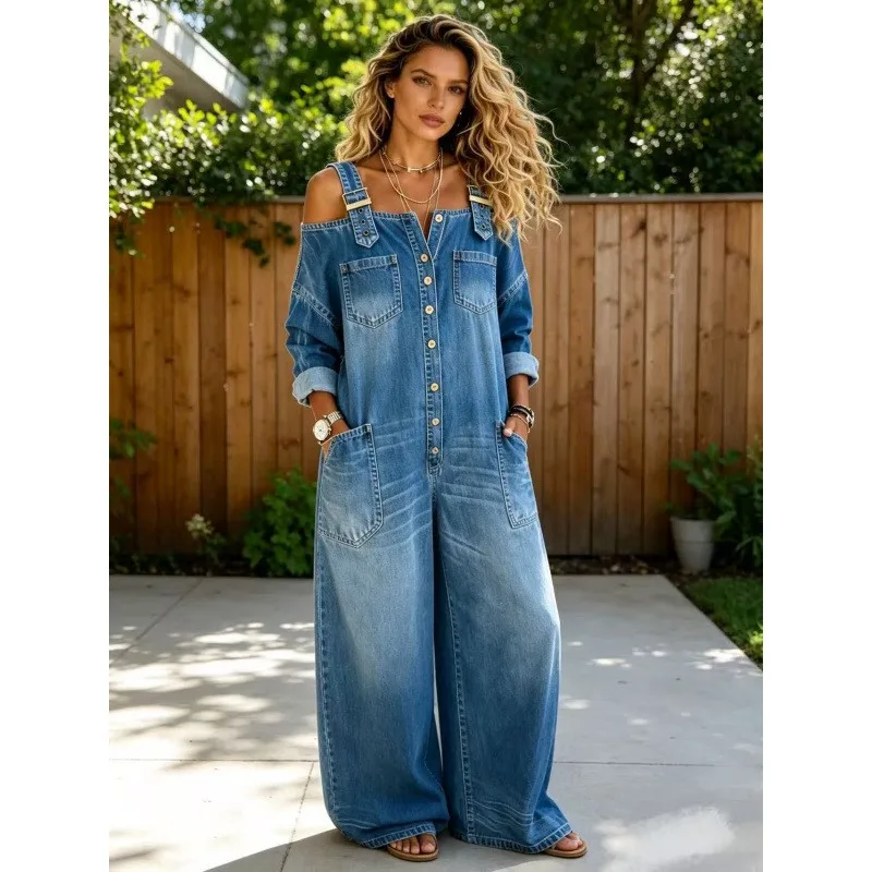 Women's Jumpsuit Overalls Women Romper Mid Waist Denim Jumpsuit Loose Fit Wide Leg Jumpsuit Off Shoulder Button Front Full
Women's Jumpsuit Overalls Women Romper Mid Waist Denim Jumpsuit Loose Fit Wide Leg Jumpsuit Off Shoulder Button Front Full