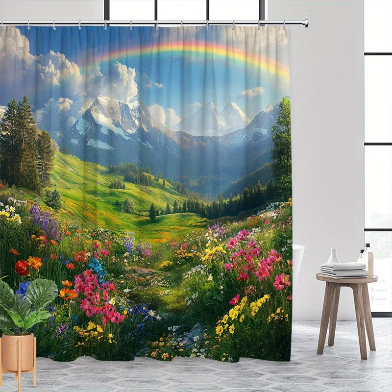 Занавеска для душа Alpine Meadow, полевые цветы и горы, полиэстер, 12 крючков, можно стирать в машине
Занавеска для душа Alpine Meadow, полевые цветы и горы, полиэстер, 12 крючков, можно стирать в машине