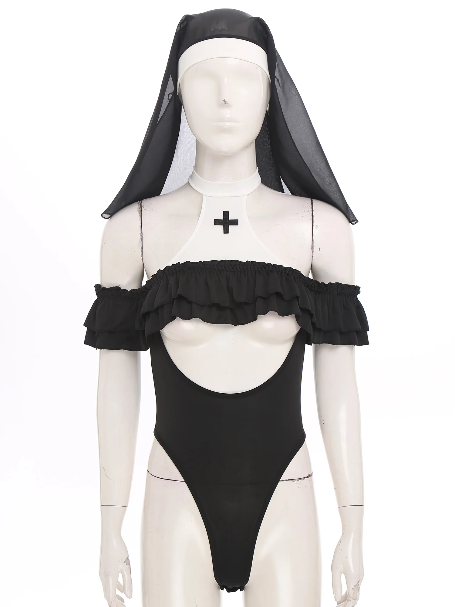Womens Nun Sister Lingerie Costume Tiered Ruffled Chest Hollow Out Openable Crotch Bodysuit Bunny Girls Cosplay Uniform Outfits
Womens Nun Sister Lingerie Costume Tiered Ruffled Chest Hollow Out Openable Crotch Bodysuit Bunny Girls Cosplay Uniform Outfits