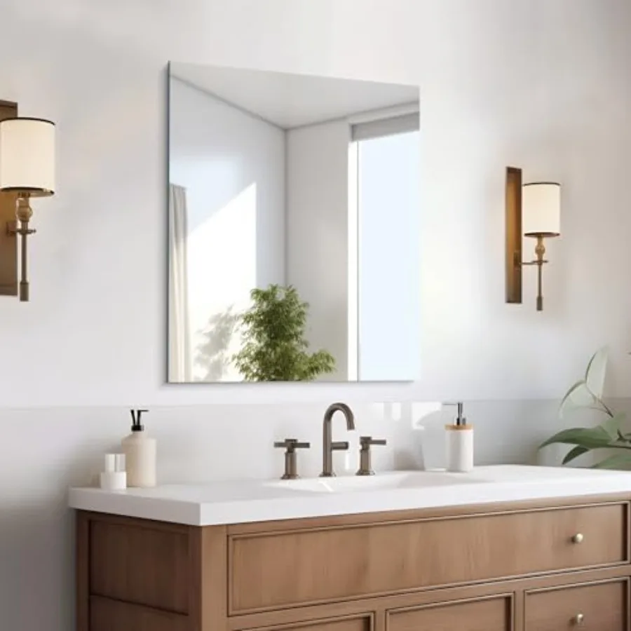 Bathroom wall mirror, tempered glass, silver, frameless design with polished edge for over-sink vanity use
Bathroom wall mirror, tempered glass, silver, frameless design with polished edge for over-sink vanity use
