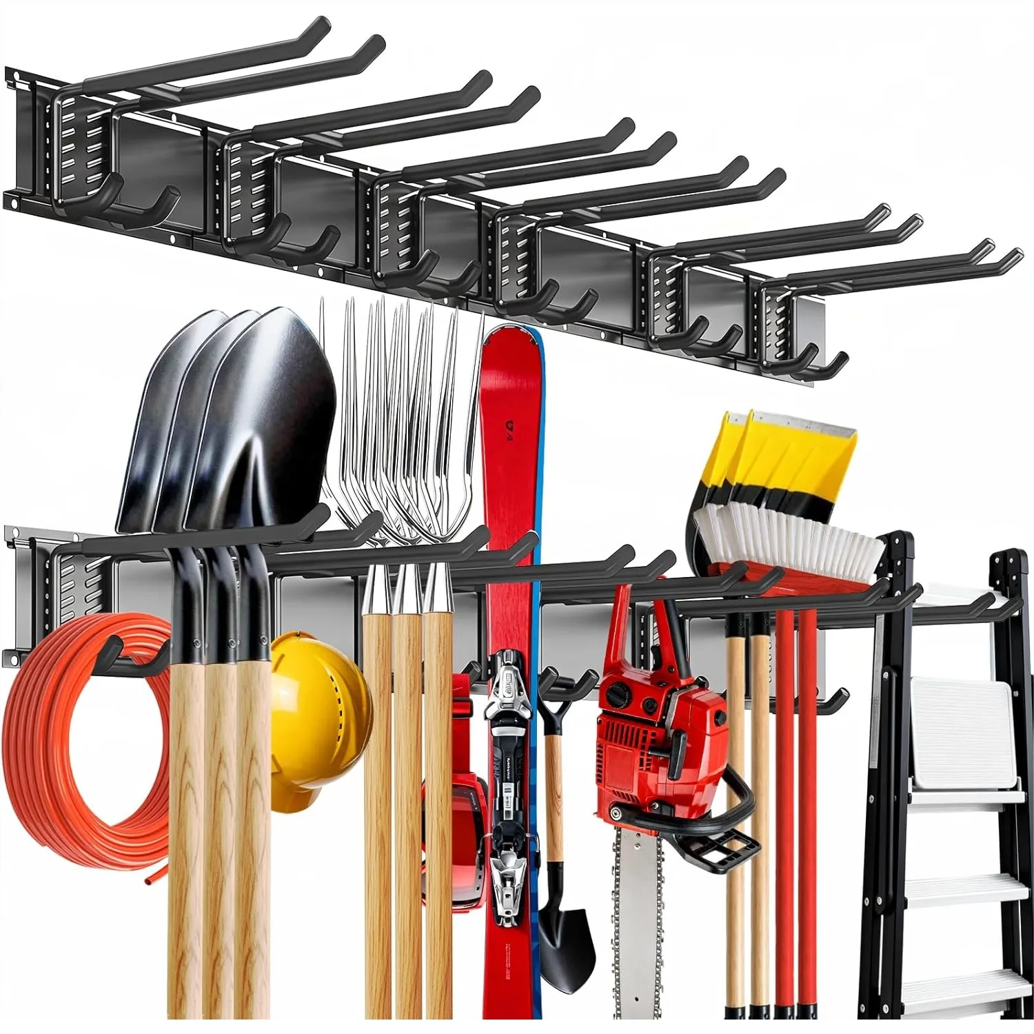 48in Garage Tool Organizer Wall Mount, Heavy-Duty Storage System with 6 Adjustable Double Hooks for Shovel, Yard Tools, Shed
48in Garage Tool Organizer Wall Mount, Heavy-Duty Storage System with 6 Adjustable Double Hooks for Shovel, Yard Tools, Shed