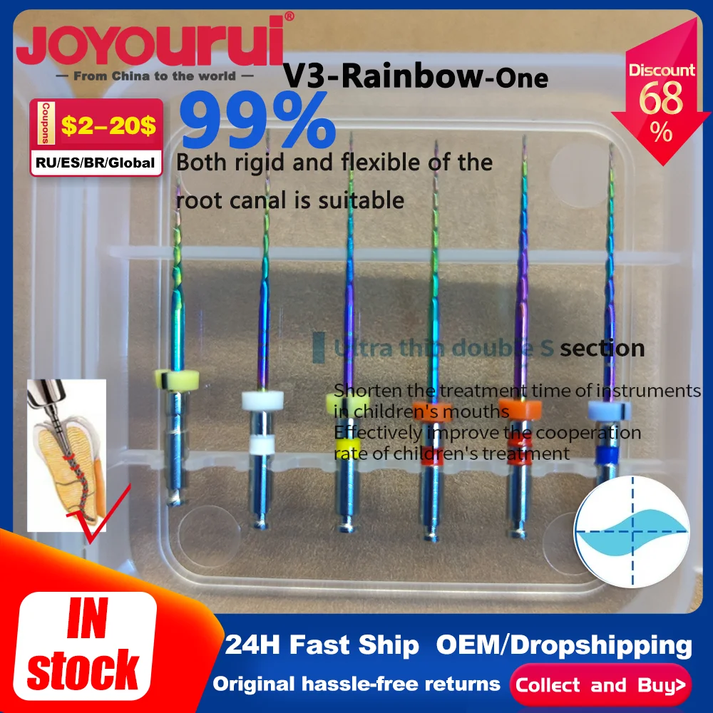 25mm Double S-shaped Rainbow One Heat Activated NiTi Files 6Pcs/Pack 1504# 20# Rotary Root Canal Endodontic Engine Instruments
25mm Double S-shaped Rainbow One Heat Activated NiTi Files 6Pcs/Pack 1504# 20# Rotary Root Canal Endodontic Engine Instruments