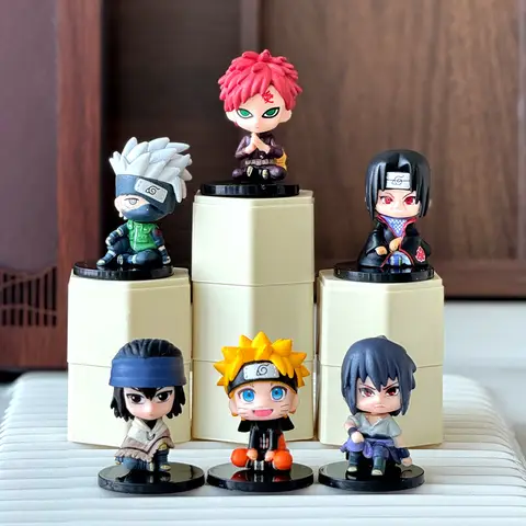Bandai Licensed Naruto Shippuden Q Version Sitting Pose 6pcs Complete Set Figures Naruto Gaara Kakashi Itachi Sasuke Desktop