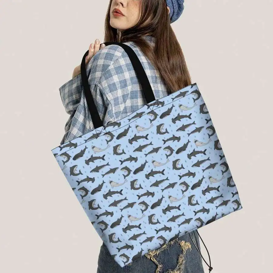 Shark Pattern Casual Tote Bag Light Blue Background Fabric Beach Travel Shoulder Bag
Shark Pattern Casual Tote Bag Light Blue Background Fabric Beach Travel Shoulder Bag